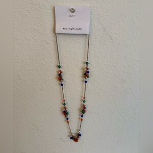 NWT  LOFT  Colorful Red, Blue & Green Beaded Gold Necklace